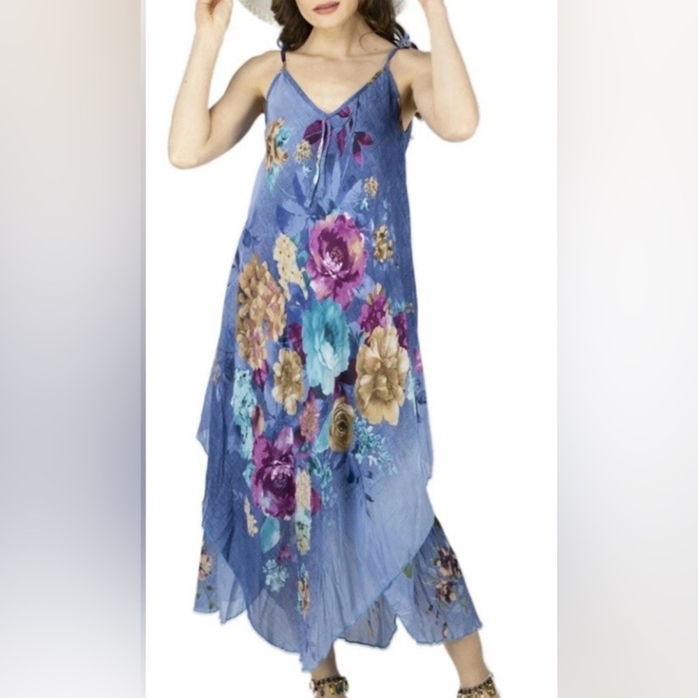 Floral Sleeveless Lightweight Dress in Blue and Multicolor